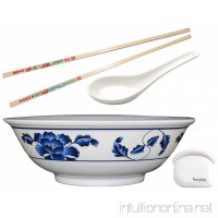 Pho Rice / Noodle Melamine Soup Bowl Set with Pan Scraper  36 Ounce  8 Inch  Includes 1 Pair of Chopsticks and 1 Oriental Soup Spoon  Pho Size Small  Lotus Design - B00GHTXP3C